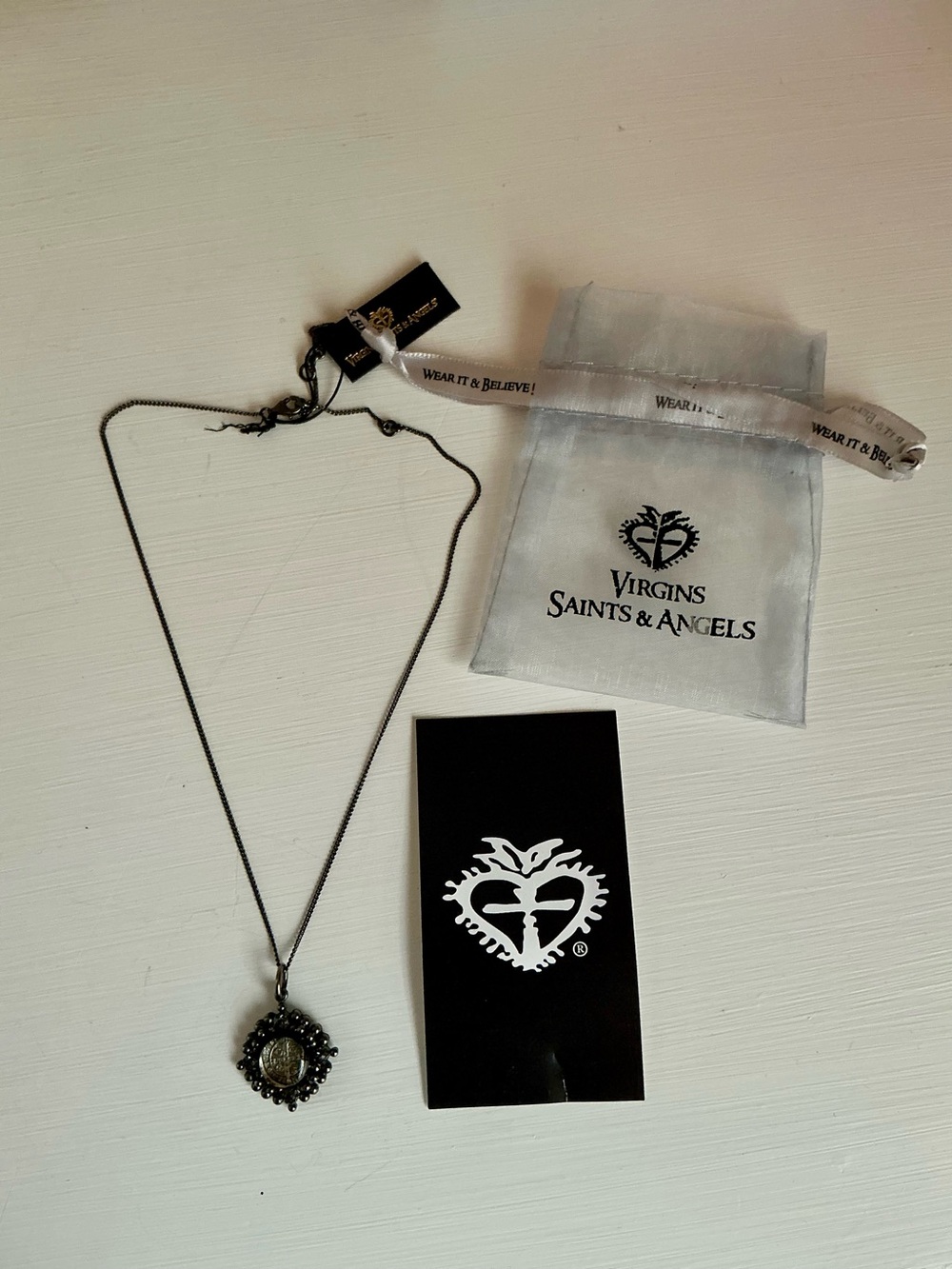 NWT VSA Virgins Saints Angels Cloister San Benito Gunmetal Necklace 14"-16"